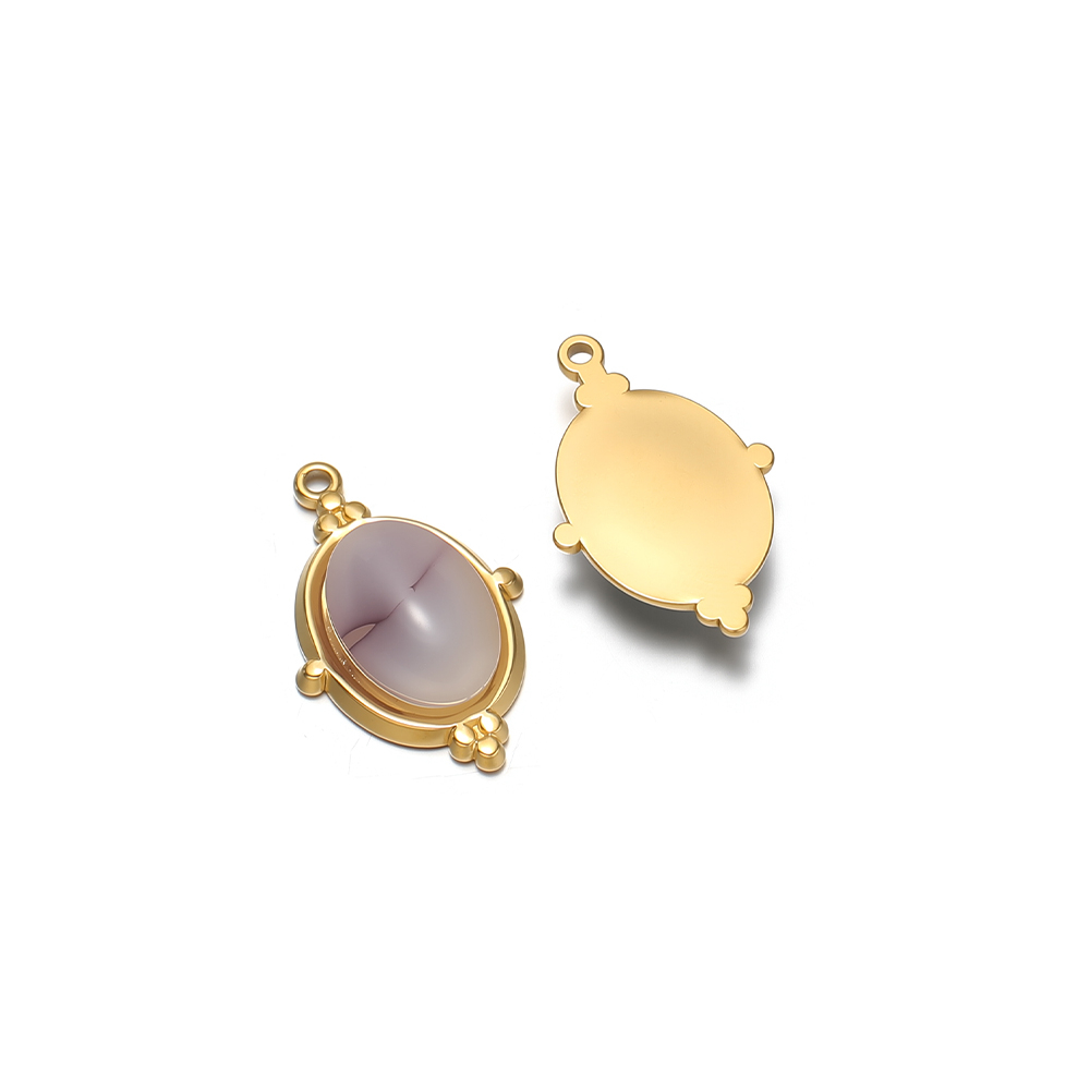 Jewelry Making Gemstones - 4Pcs Stainless Steel Oval Gemstone Charms